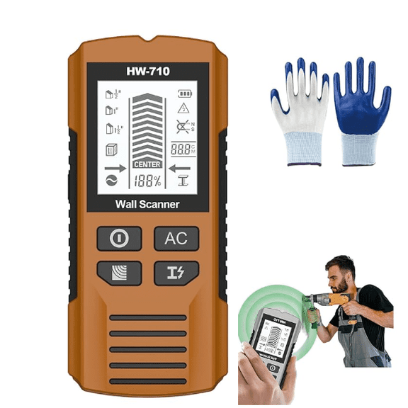 Multifunctional Handheld Metal & Wall Detector, 5 in 1 Stud Finder Scanner, Portable Wire Pipe Power Scanner, HD LCD Display and Audio Alarm, Suitable for Detecting Metal, Cables, Wood (Brown)