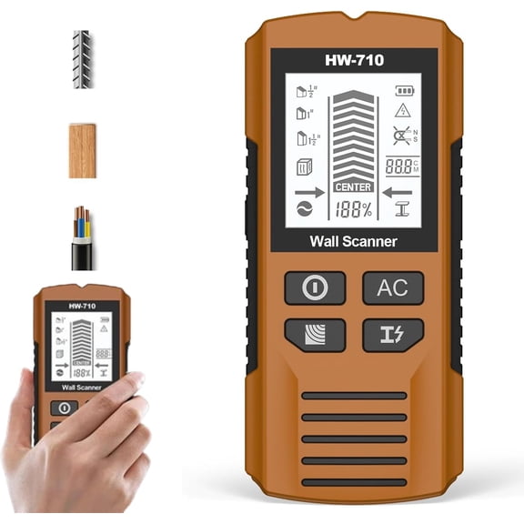 Multifunctional Handheld Metal & Wall Detector, 5 in 1 Stud Finder Tool, HD LCD Display and Audio Alarm, High Sensitivity Sensor for Home Improvement, Carpentry and Electrical Work (Yellow)