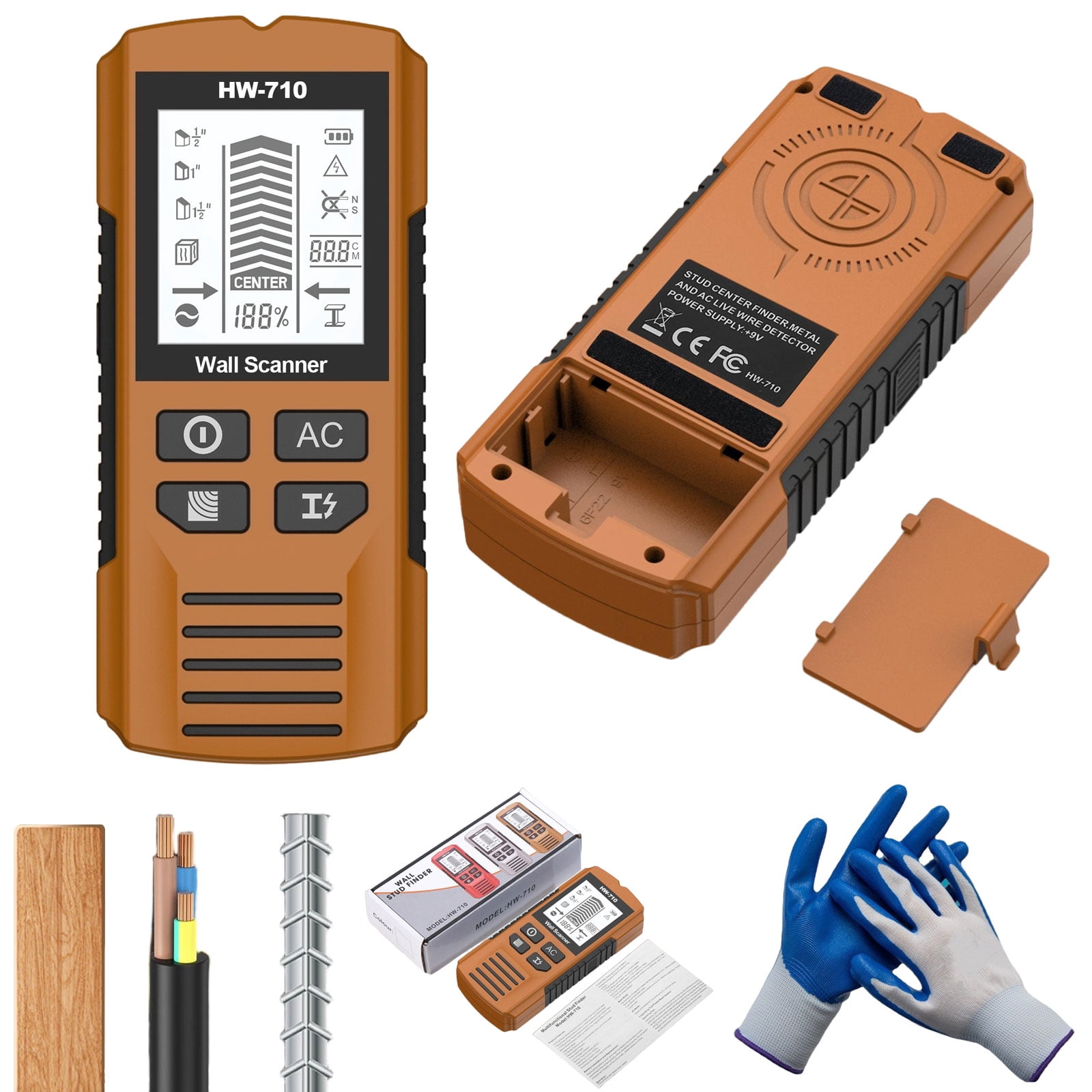 Multifunctional Handheld Metal & Wall Detector,Portable Wire Pipe Power Detector,6 In 1 Stud Finder Wall Scanner,HD LCD Display and Audio Alarm, High Sensitivity Sensor for Detecting Wood,Cables