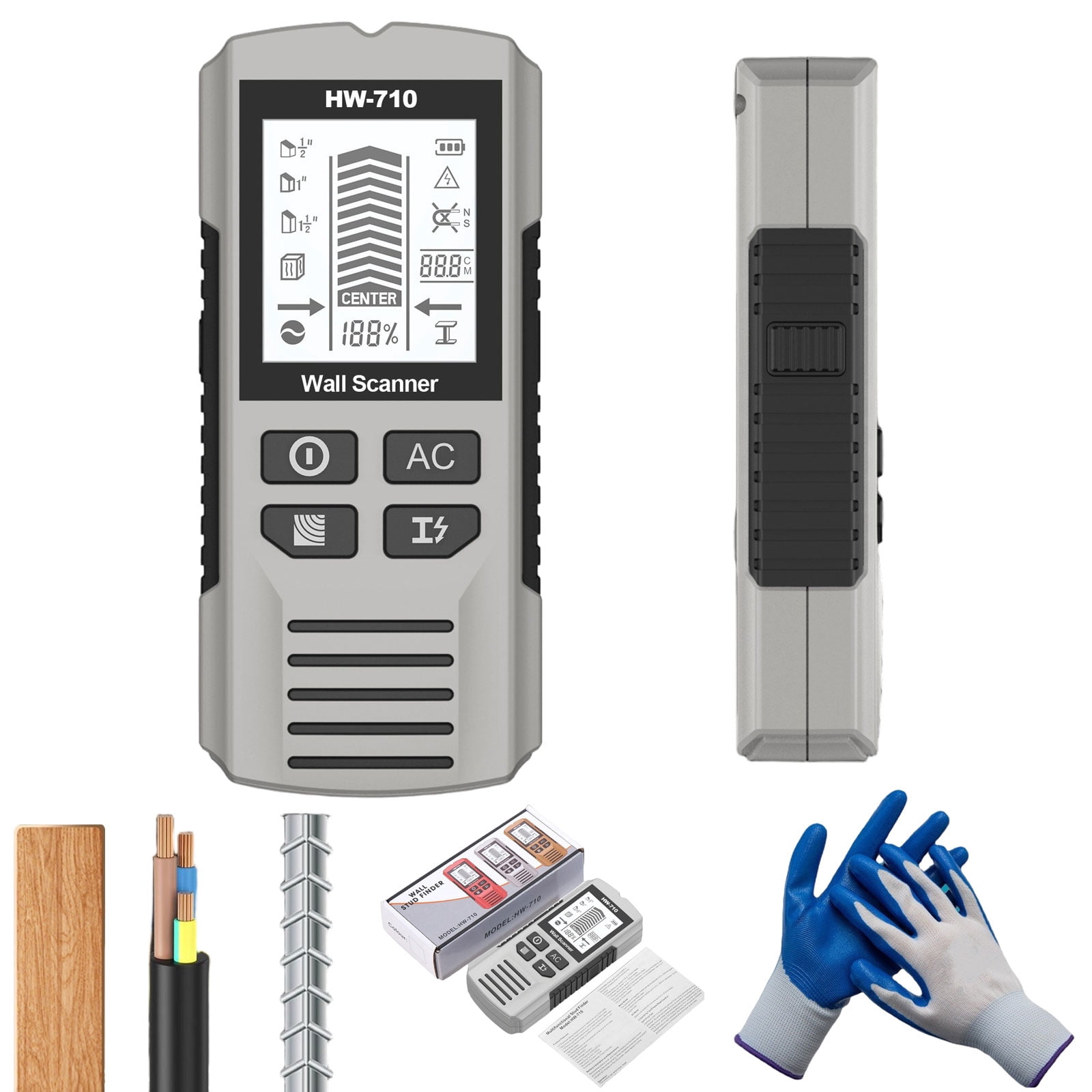 Multifunctional Handheld Metal & Wall Detector,Portable Wire Pipe Power Detector,6 In 1 Stud Finder Wall Scanner,HD LCD Display and Audio Alarm, High Sensitivity Sensor for Detecting Wood,Cables