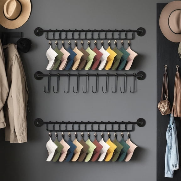 Multifunctional Hanging Hat Rack - 3 Rods with 10 Hooks & 20 Clips for Hats, Handbags, Kitchen Supplies in Bedroom & Living Room