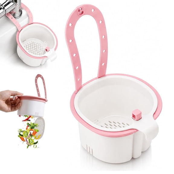Multifunctional Hanging Sink Drain Basket, Faucet Mount Sink Strainer with Self-Cleaning Dump Design for Food Scraps, Fruit Rinsing & Kitchen Use
