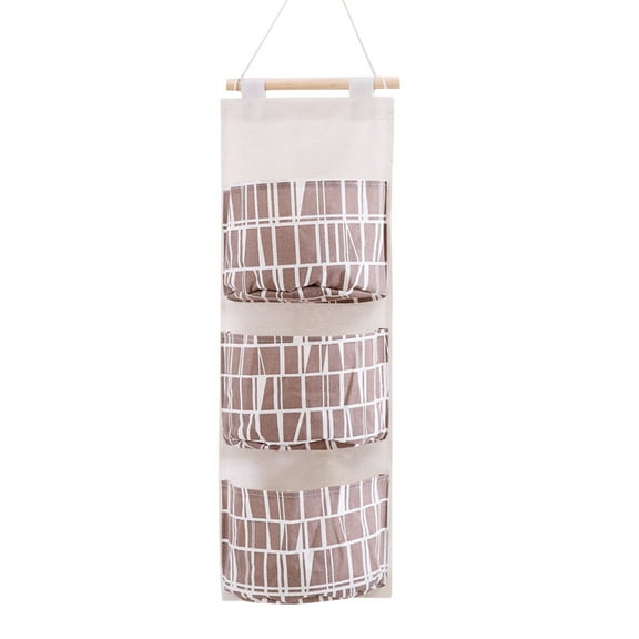 Multifunctional Hanging Storage Bag 3 Pocket Linen Organizer for Door or Wall,60.5x21cm,Holds Phone,Keys,Jewelry,Cosmetics & More Dorm,Bedroom,Bathroom,Office