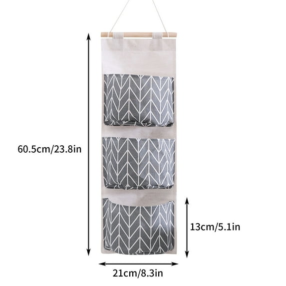 Multifunctional Hanging Storage Bag with 3 Pockets | Cotton Linen Fabric Organizer for Door or Wall | 60.5x21cm Size | Perfect for Dorm, Office, or Home Use