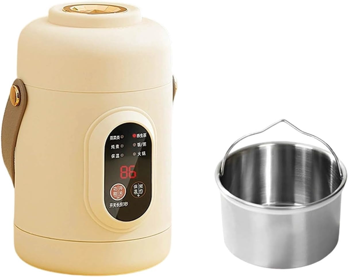 Multifunctional Health Pot, 500W Portable Mini Electric Cooker with Ceramic Glaze Inner & Steamer, Rapid Noodles Cooker Stainless Steel Electric Pot for Dorm Office Travel (Beige)