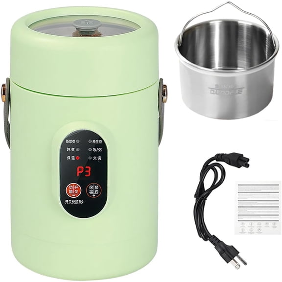 Multifunctional Health Pot, 500W Portable Mini Electric Cooker with Ceramic Glaze Inner & Steamer, Small Slow Cooker with 12-Hour Reservation, for Porridge, Rice, Soup & Steaming (1200ml-Green)