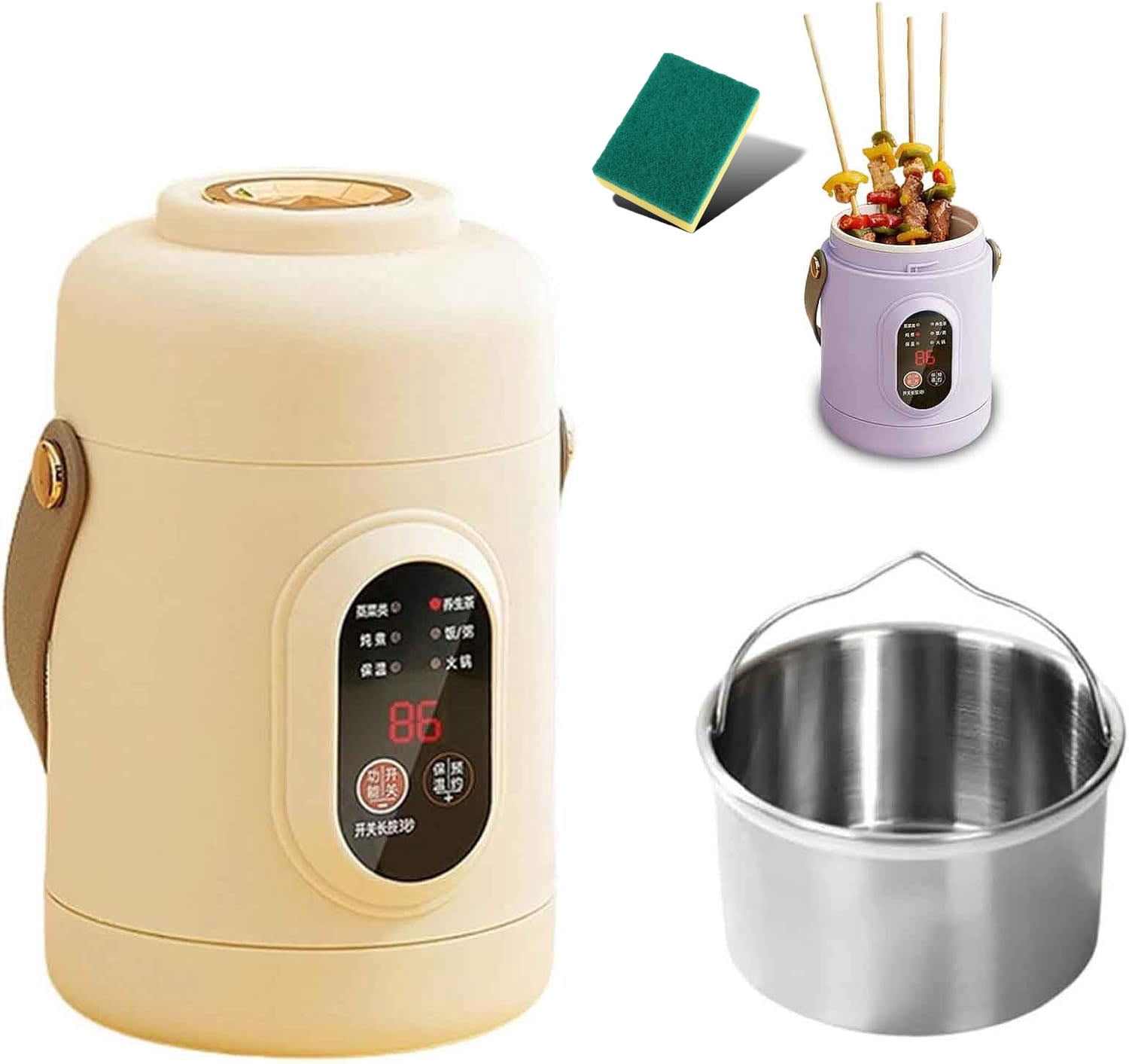Multifunctional Health Pot, Small Slow Cooker with 12-Hour Reservation, 500W Portable Mini Electric Cooker with Ceramic Glaze Inner & Steamer for Porridge, Rice, Soup & Steaming
