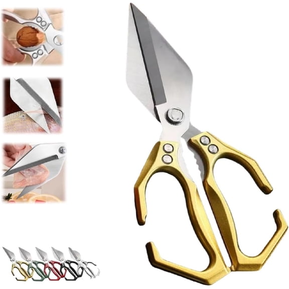 Multifunctional Heavy-Duty Kitchen Shears, 2-in-1 Stainless Steel Scissors for Cutting Chicken, Duck, Poultry and Meat, Dishwasher Safe Cooking Tools with Nut Cracker and Bottle Opener