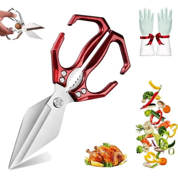 Multifunctional Heavy-Duty Kitchen Shears, Kitchen Shears for Food Heavy Duty, Sharp Stainless Poultry Scissors Heavy Duty Cut Bone, Dishwasher Safe, for Food, Chicken Bones and Turkey (Red)