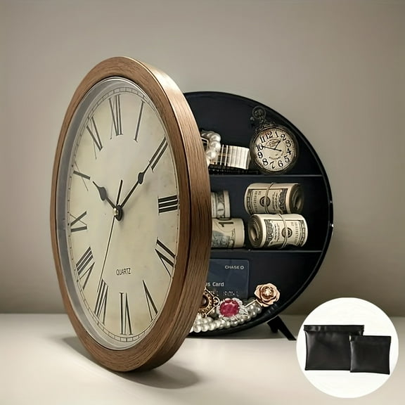 Multifunctional Hidden Wall Clock Safe with Combination Lock – Discreet Security Box with Money Bag & Storage Shelf, Decorative Clock for Home/Office, Ideal for Cash, Jewelry & Valuables