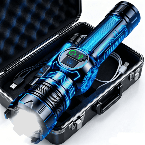Multifunctional High Brightness Rechargeable LED Flashlights with Powerful Handheld Torch, Perfect for Emergencies, Camping, and Outdoor Adventures, Includes 6 Light Modes, COB Side Light, USB C