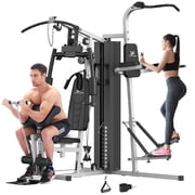Multifunctional Home Gym 138lb Weight Stack Machine with Pulley System, Arm Press Frame, Leg Developer, Power Tower and Stepper, Dual Station Workout System for Total Body Training