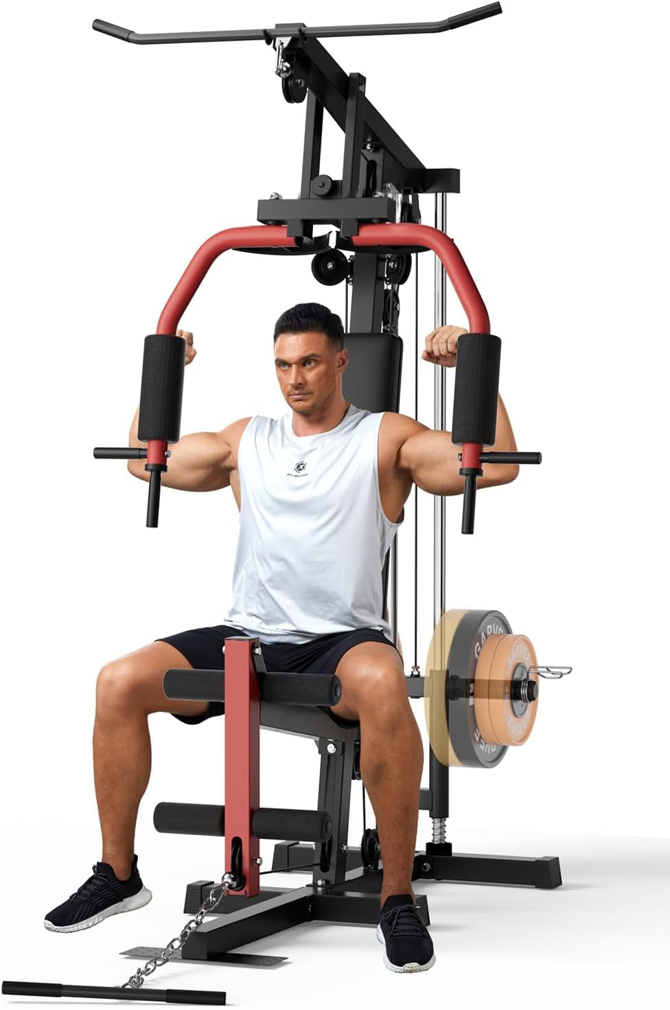 Multifunctional Home Gym Equipment, with Pulley System, Leg Press Support for Strength Training, Workout Station Suit for 1"&2" Holes of Weight Plates (Not Includ), Max 300LBS