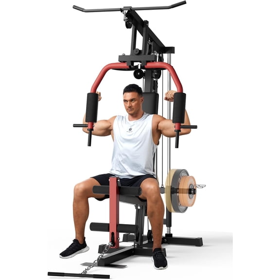 Multifunctional Home Gym Equipment, with Pulley System, Leg Press Support for Strength Training, Workout Station Suit for 1"&2" Holes of Weight Plates (Not Includ), Max 300LBS