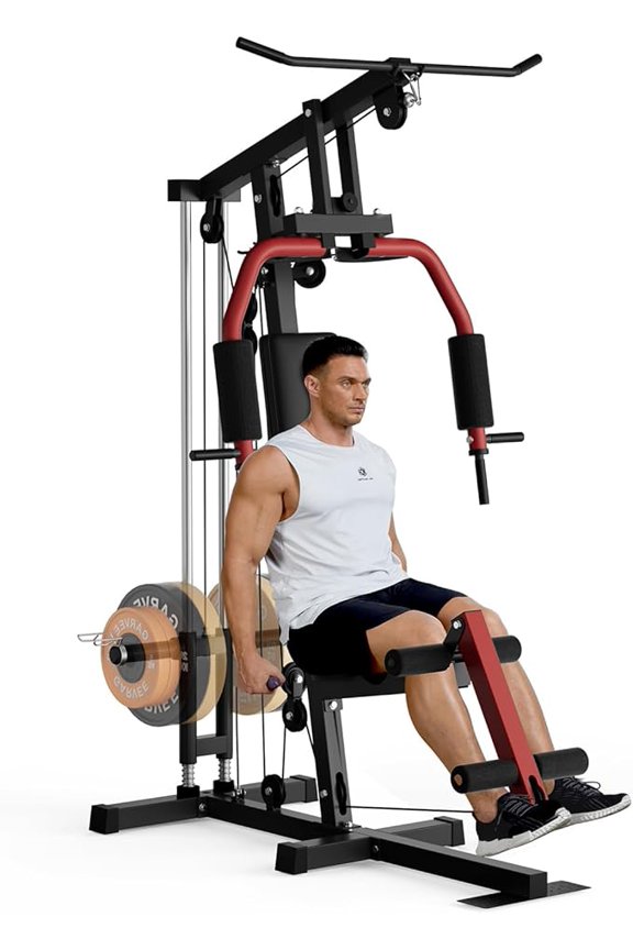 Multifunctional Home Gym Machine, Full Body Workout Equipment Strength Training Station with LAT Pulldown, Chest Press & Leg Extension, Fits 1" & 2" Weight Plates