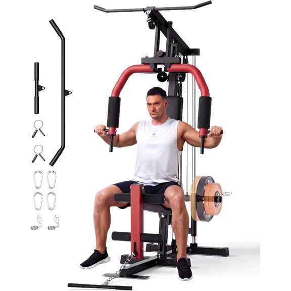 Multifunctional Home Gym Machine, Home Gym Equipment with Leg Press, Full Body Workout Equipment for Strength Training, Max Capacity 400LBS, Fit for 1"&2" Holes of Weight Plates (#A Home Gyme Machine