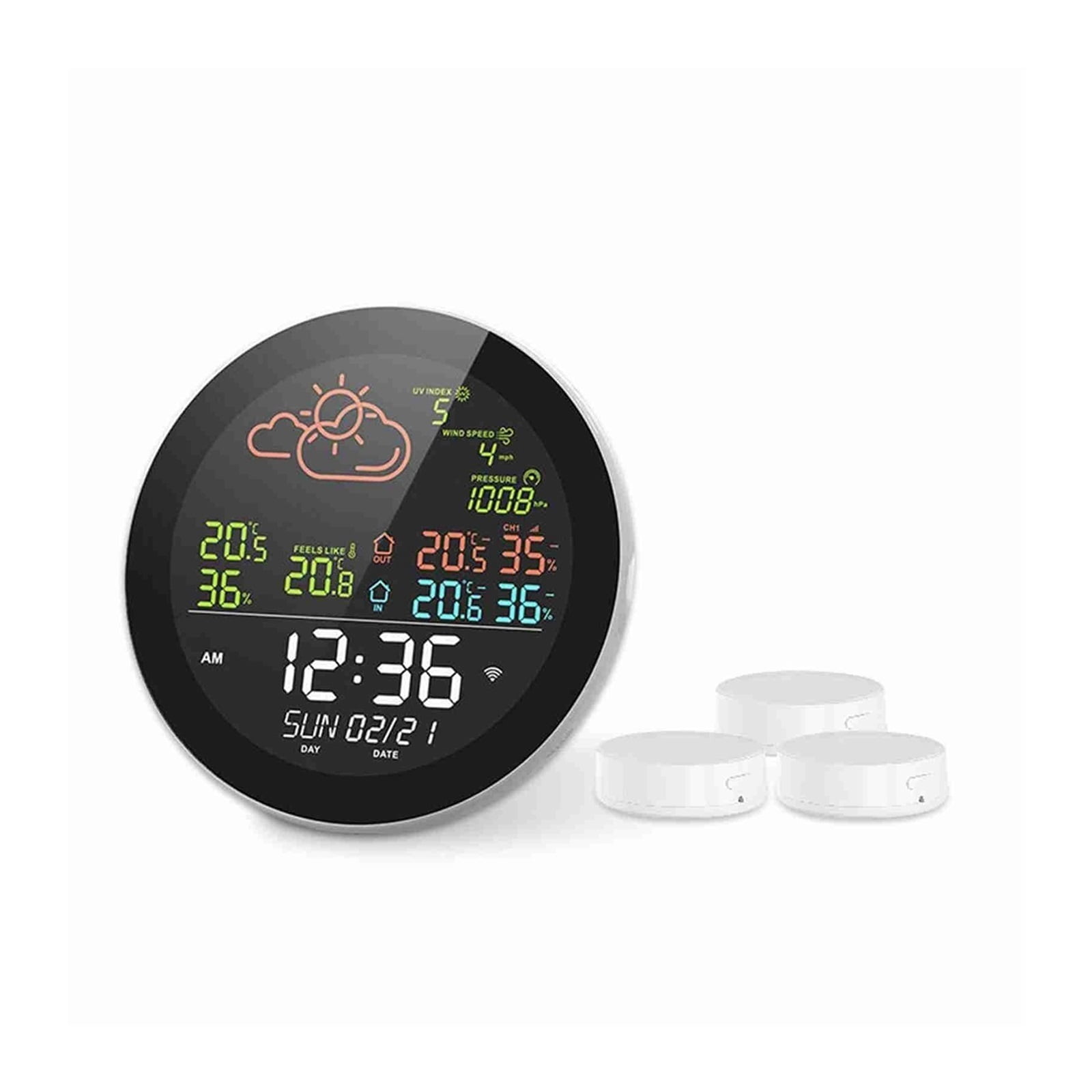 Multifunctional Home/Office Weather Station Color Digital Display Clock Outdoor Indoor Temperature - WITH 3 SENSORS