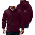 thumbnail image 1 of Multifunctional Hoodie Jacket for Men Long Sleeve Solid Zip Up Built In Backpack Cardigan Coat with Pockets Wine M, 1 of 7
