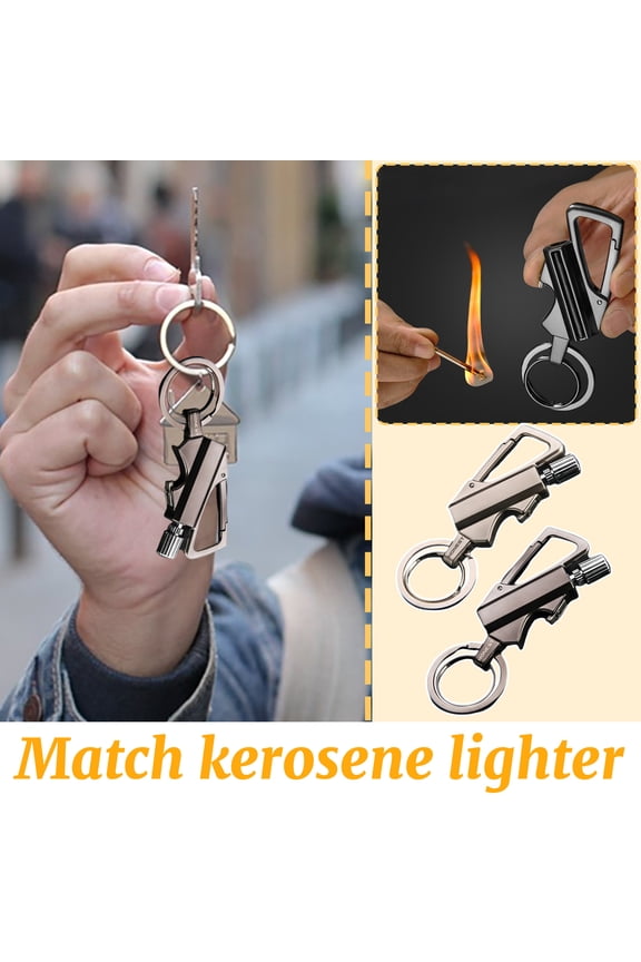 Multifunctional Kerosene Match Lighter - 6ml Fuel Capacity, Keychain with Bottle Opener, Gift Box Packaging for Camping, Travel & Holiday Gifts(Black)