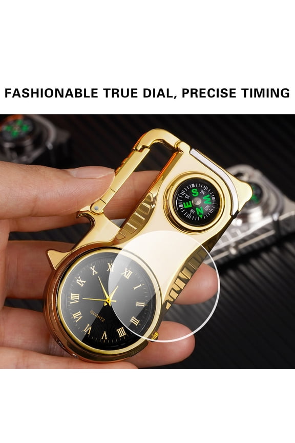 Multifunctional Key Chain Bottle Opener with Colored Light, Real Watch Five-in-One Windproof Lighter, EDC Keychain Tool
