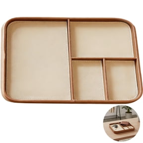 PU Leather Valet Tray for Men, Key Tray Organizer with Compartments, Desk Catchall Plate for Keys, Phone, Wallet, Watch, Entryway Nightstand Storage, 30x20x3 cm