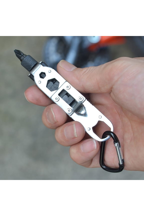 Multifunctional Keychain Mini Screwdriver Tool with LED Flashlight, Portable EDC Pocket Multi Tool Keychain with Bottle Opener, Flat & Phillips Bit Holder for Camping Travel Repair, White, 1 Pc