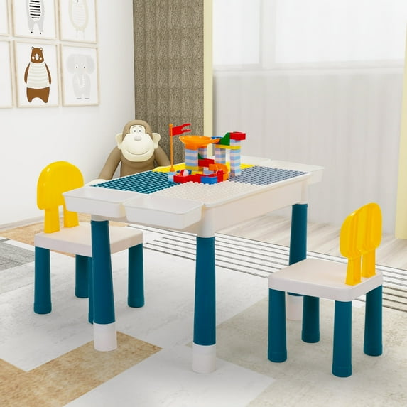 Multifunctional Kids Activity Table and Chair Set with 100 Pieces DIY Wooden Toy Table Toddler Dining Table Learning Table