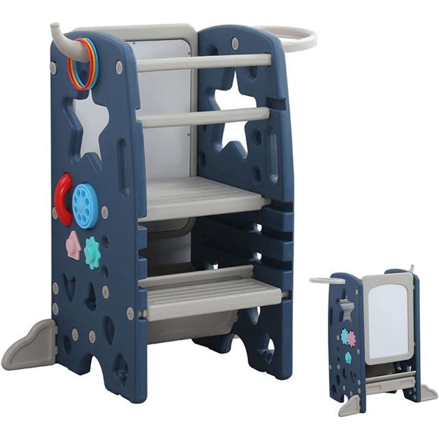 Multifunctional Kids Kitchen Step Stool with Double Safety Rails Height