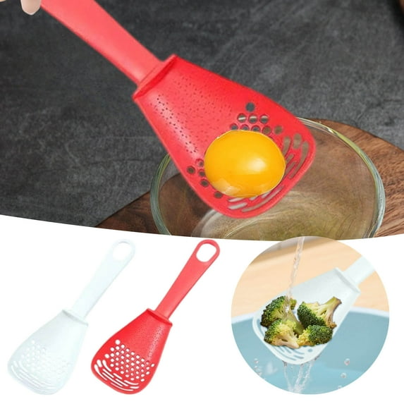 Multifunctional Kitchen Cooking Spoon, Upgraded Heat Resistant Kitchen Utensils Slotted Spoon, Food Grade Cooking Utensils for Cooking, Draining, Mashing, Grating, Separating (White+Red)