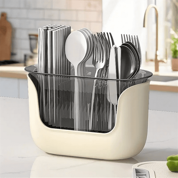Multifunctional Kitchen Cutlery Holder with Drain Storage, 3-Compartment Flatware Organizer, Home Kitchen Accessories A