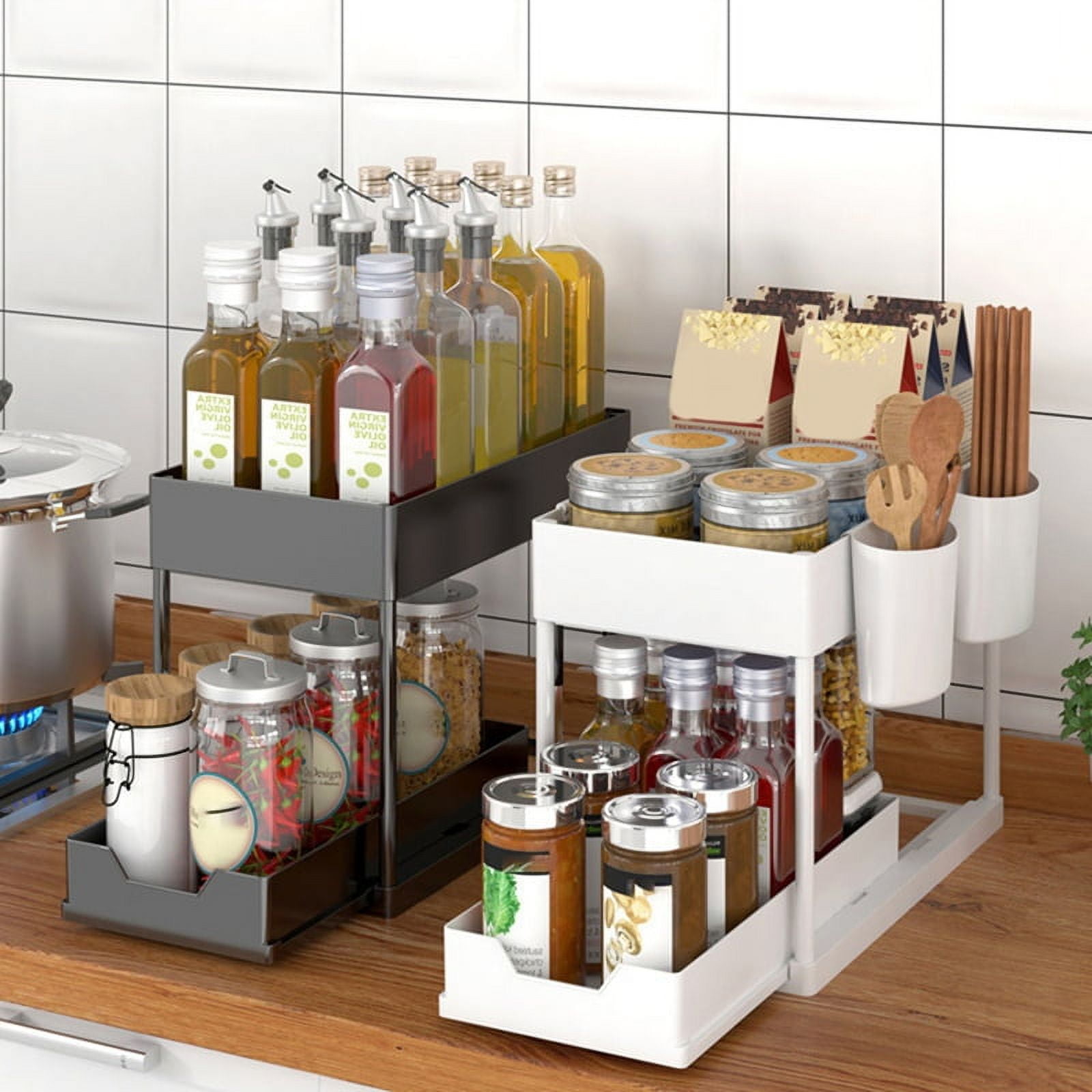 Multifunctional Kitchen Rack Pull-Out Spice Rack Double-Layer Cabinet ...