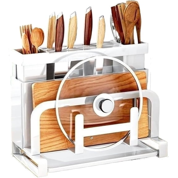 Multifunctional Kitchen Storage Rack, Kitchen countertop Stainless Steel Knife Rack with Drain Board and Cutlery Rack