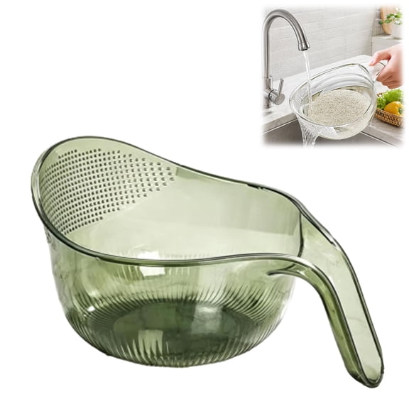 Multifunctional Kitchen Strainer, Rice Washing Bowl with Handle, Colander for Draining Vegetables, Fruits, Cheese & Coffee Beans(Green,Large)