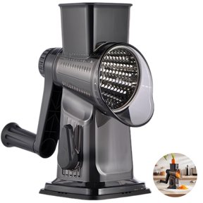 Multifunctional Kitchen Vegetable Slicer with 3 Interchangeable Blades, Rotary Cheese Grater, Manual Vegetable Cutter for Nuts Salads