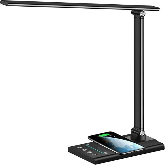 Multifunctional LED Desk Lamp with 10W Fast Wireless Charger, USB Charging Port,1800Lux Super Bright,5 Lighting Mode,7 Brightness, Touch Control, Auto Timer, 15W Office Table Lamp