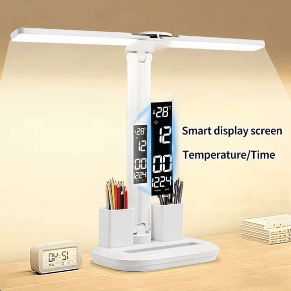 Multifunctional LED Desk Lamp With Eye Protection Technology, Plug-In Reading Lamp,Foldable,USB Powered,Dimmable Reading Lamp And Pen Holder,White