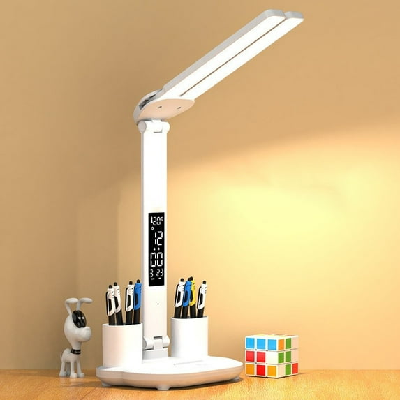 Multifunctional LED Desk Lamp With Eye Protection Technology, Plug-In Reading Lamp,Foldable,USB Powered,Dimmable Reading Lamp And Pen Holder,White