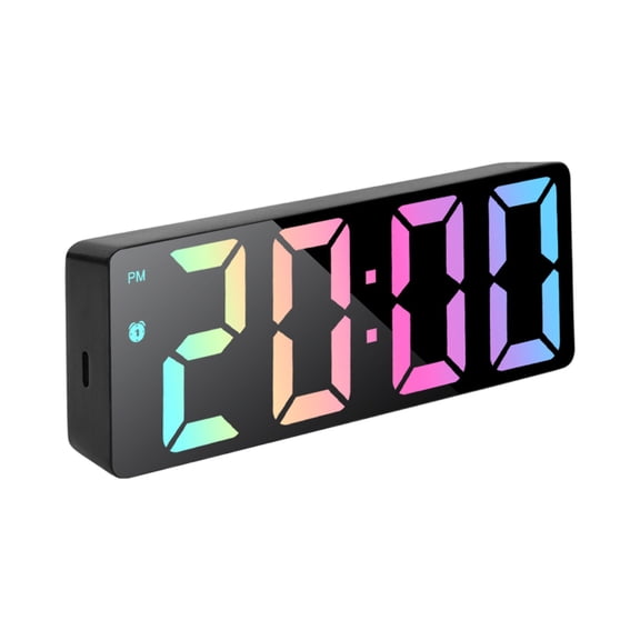 Multifunctional LED Digital Desktop Clock with Electronic Alarm, Time Date & Temperature Display, Black Face with Colorful Backlight for Home Office,A