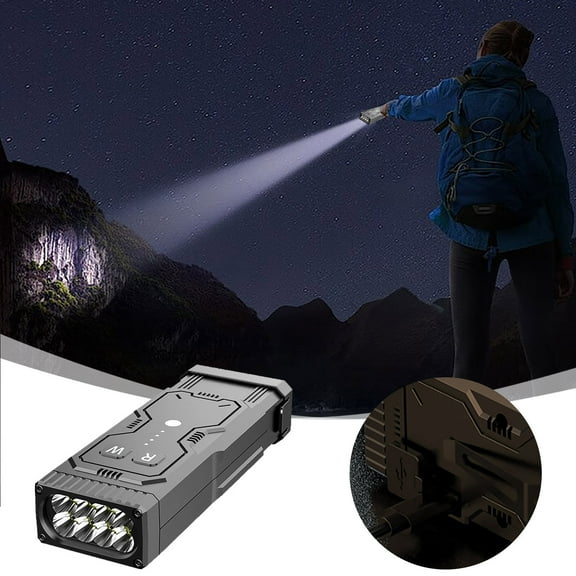 Multifunctional LED Flashlight USB-C Rechargeable Portable Multi-Mode Emergency Lighting Torch with Power Indicator for Outdoor Camping Daily Use Black