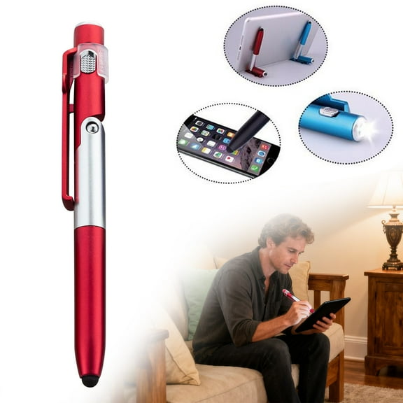 Multifunctional LED Pen with Foldable Phone Stand and Tablet Holder Portable Ballpoint Pen with Light for Office Travel Study