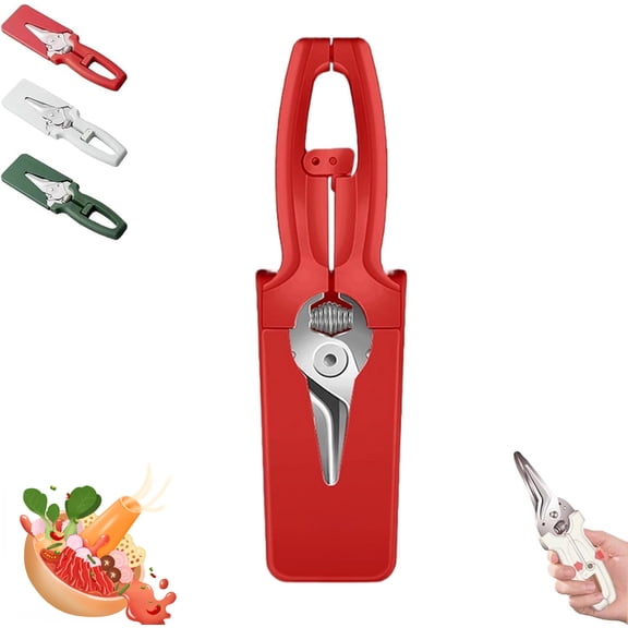 Multifunctional Labor-saving Kitchen Shear, Spring Assisted Kitchen Shears with Holder, Kitchens Scissors with Detachable Magnetic Cover, for Chicken BBQ Vegetable, with Ergonomic Handle (red)