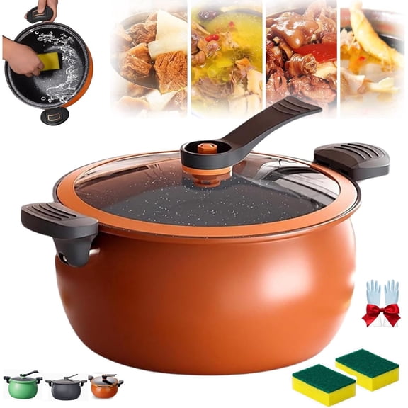 Multifunctional Large Capacity Non-Stick Pressure Cooker, 8 Qt Micro Pressure Cooker With Visible Transparent Glass Cover,Anti-Scalding Handle, Fast Cooking Pot For All Stovetops (Orange)