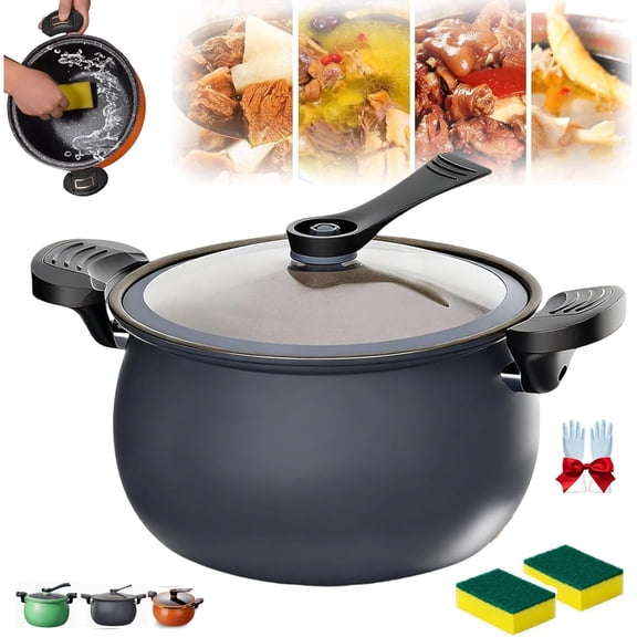 Multifunctional Large Capacity Non-Stick Pressure Cooker, 8 Qt Micro Pressure Cooker With Visible Transparent Glass Cover,Anti-Scalding Handle, Fast Cooking Pot For All Stovetops (Gray)