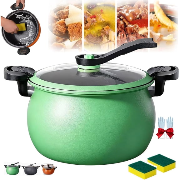 Multifunctional Large Capacity Non-Stick Pressure Cooker, 8 Qt Micro Pressure Cooker With Visible Transparent Glass Cover,Anti-Scalding Handle, Fast Cooking Pot For All Stovetops (Green)