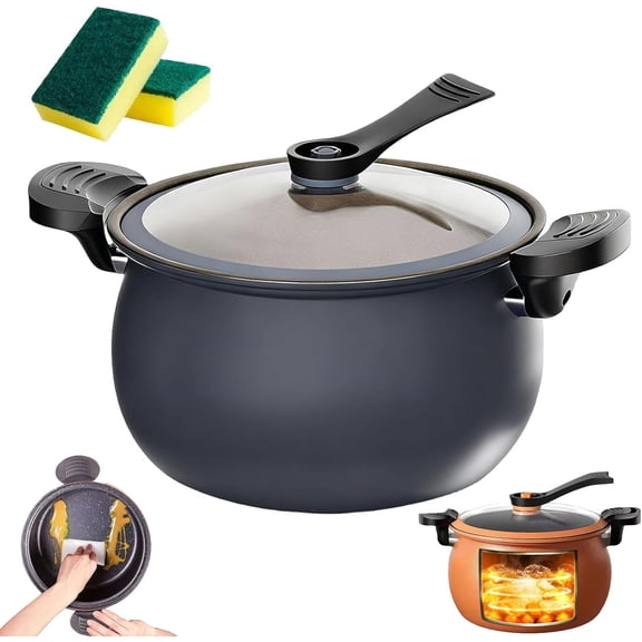 Multifunctional Large Capacity Non-Stick Pressure Cooker with Glass Lid, for Gas & Induction Stovetop, Fast Cooking Pot for Soups, Stews, Family Meals