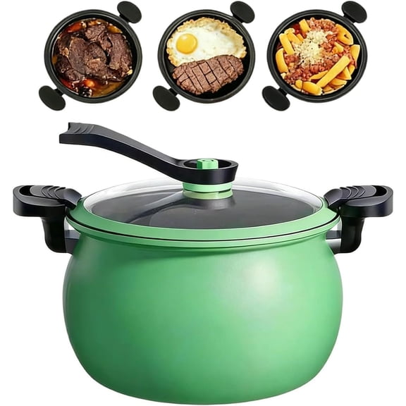 Multifunctional Large Capacity Non-Stick Pressure Cooker,Low Pressures Pot,Anti-Scalding Handle Fast Cooking Pots for All Stovetops. (Green)