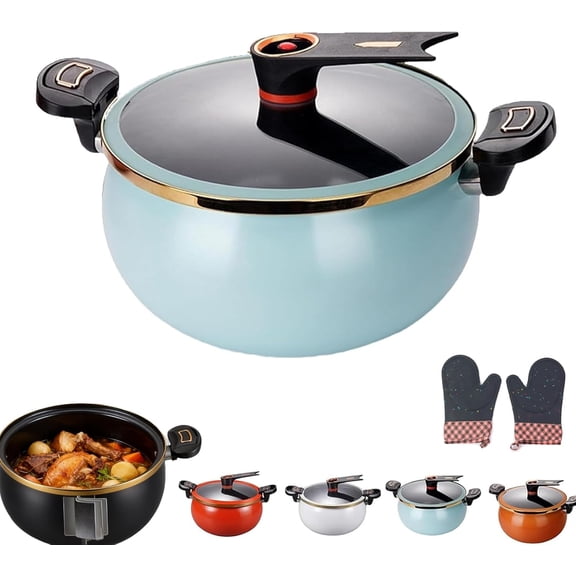 Multifunctional Large Capacity Non-Stick Pressure Cooker, Micro Pressure Cooker 8 Qt, with Visible Transparent Glass Cover and Anti-Scalding for Family Meals, Soups, Stews (Blue)