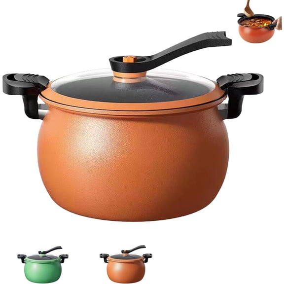 Multifunctional Large Capacity Non-stick Pressure Cooker, 11inch Fast Heating Mini Pressure Cooker with Lock Handle, for Family Meals, Soups, Stews, and More (Orange)