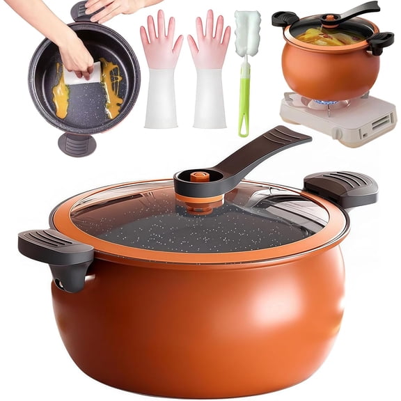 Multifunctional Large Capacity Non-stick Pressure Cooker, 8 Qt Micro Pressure Cooker with Visible Transparent Glass Cover, Anti-Scalding Handle for Culinary Styles