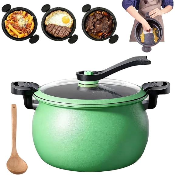 Multifunctional Large Capacity Non-stick Pressure Cooker, 8 Qt Mlicro Pressure Cooker Pot, Glass Cover & Anti-Scalding Handle, Heavy-Duty Stew Pot for Gas Stovetop and Induction Cookers (green)